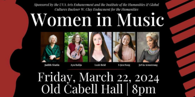 concert graphic with images of music department faculty women