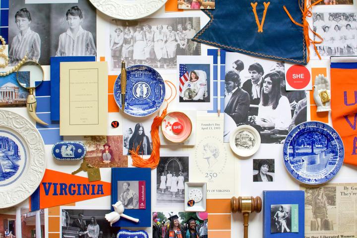 display of items from history of women at UVA